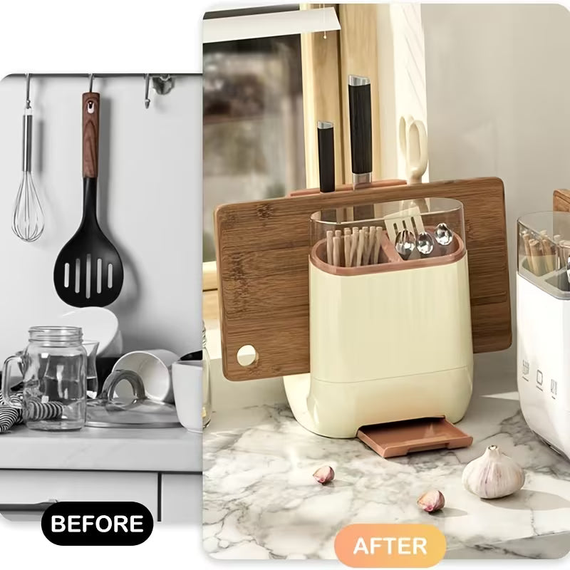 Countertop Utensil Organizer with Chopping Board Stand