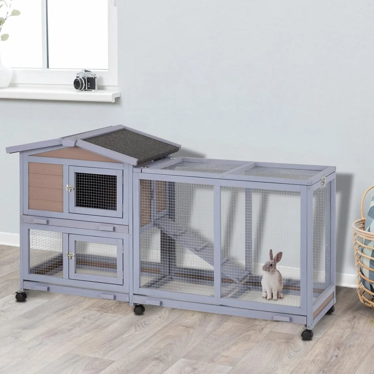 Jaula de conejo, conejera de madera, gallinero de dos pisos, jaula de cobaya para exteriores e interiores, jaula de conejo con techo impermeable