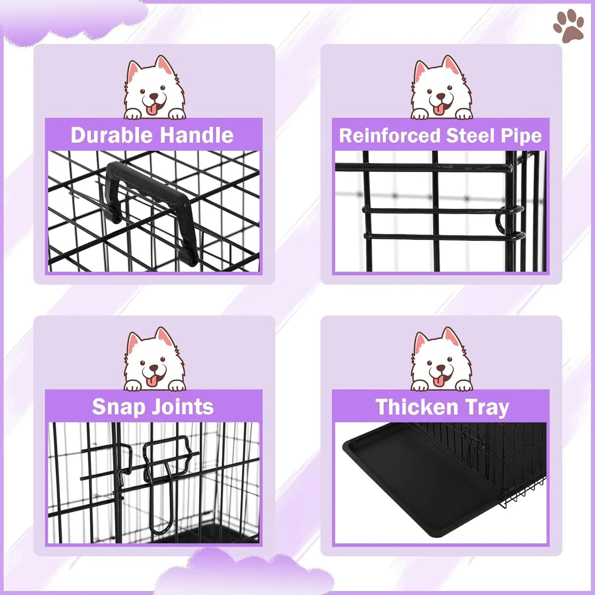 Jaula para Perros de 42 Pulgadas, Jaula Metálica Plegable de Doble Puerta para Perros con Divisor y Bandeja, Jaula para Mascotas Grandes, Medianas y Pequeñas, L