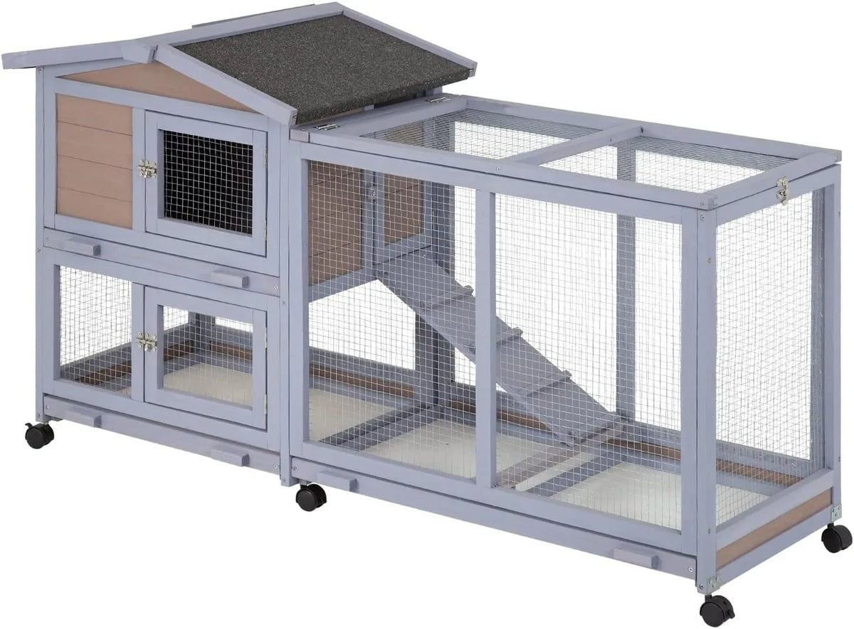 Jaula de conejo, conejera de madera, gallinero de dos pisos, jaula de cobaya para exteriores e interiores, jaula de conejo con techo impermeable