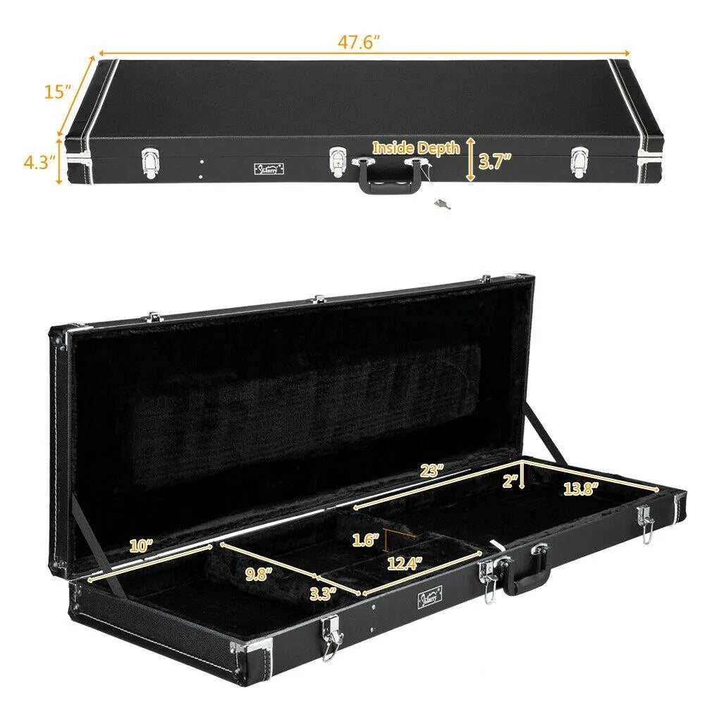 Estuche rígido portátil para bajo para todos los bajos, estuche rígido con cerradura, negro