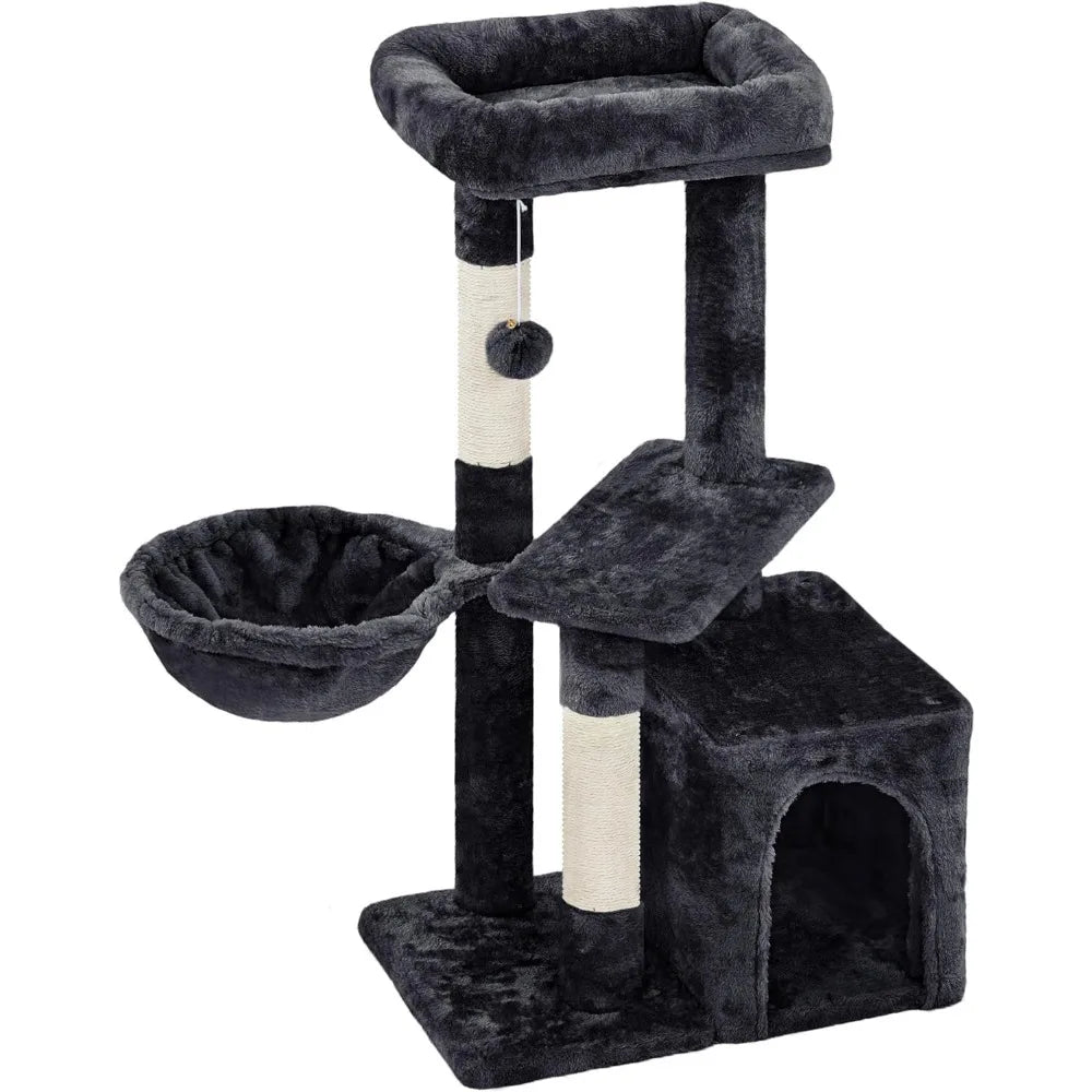 Torre para gatos de 34 pulgadas de alto, lindo árbol para gatos con condominio, plataforma para rascar, centro de actividades para que los gatos de interior jueguen y descansen