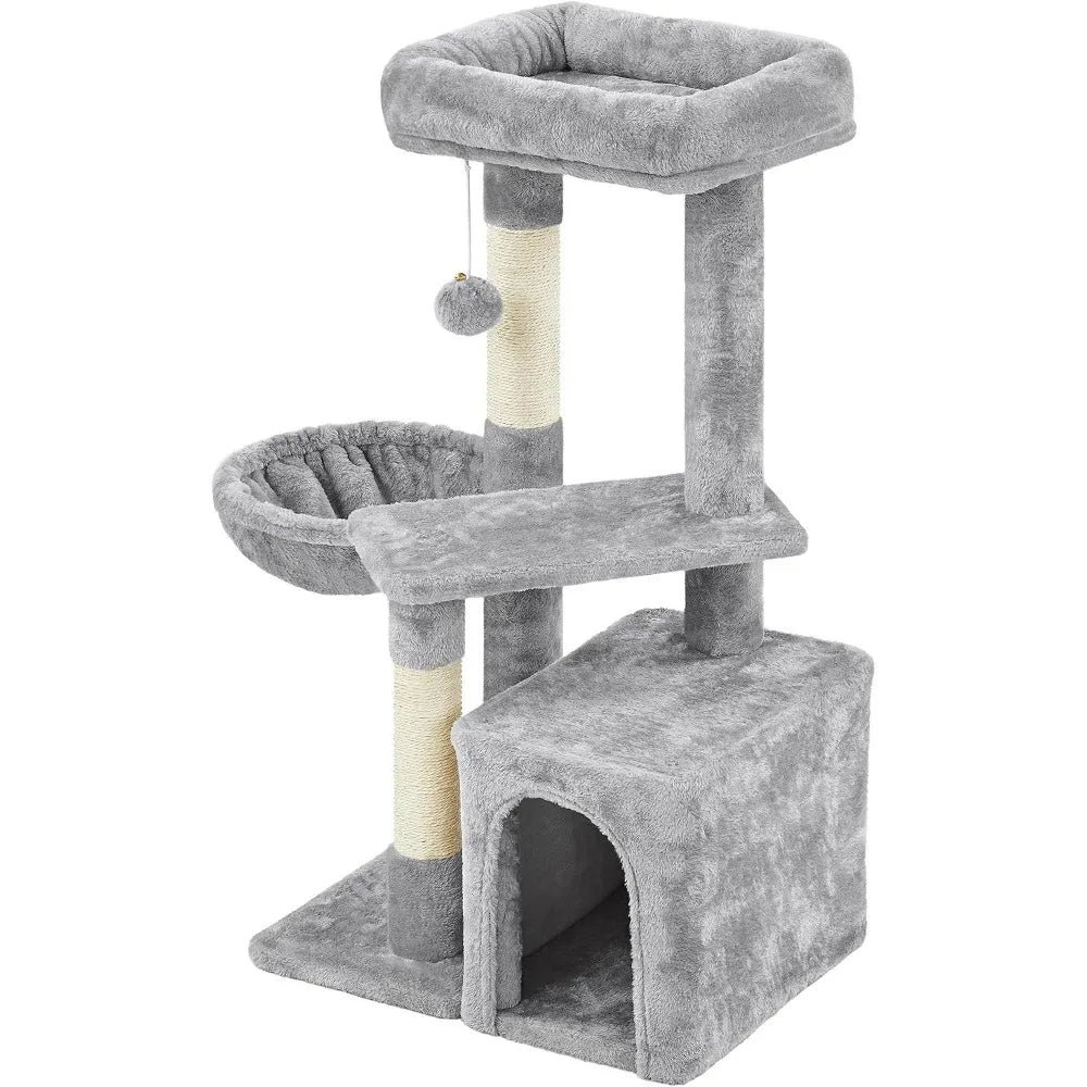 Torre para gatos de 34 pulgadas de alto, lindo árbol para gatos con condominio, plataforma para rascar, centro de actividades para que los gatos de interior jueguen y descansen