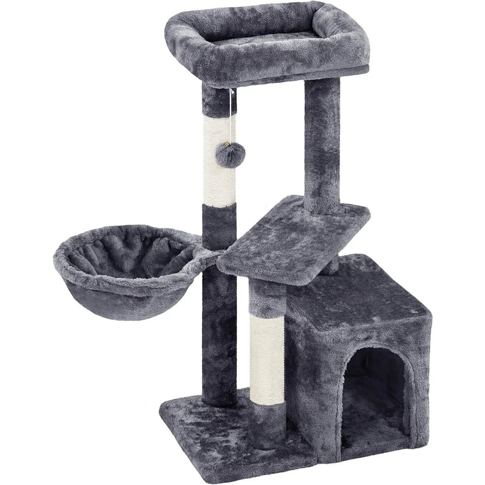 Torre para gatos de 34 pulgadas de alto, lindo árbol para gatos con condominio, plataforma para rascar, centro de actividades para que los gatos de interior jueguen y descansen