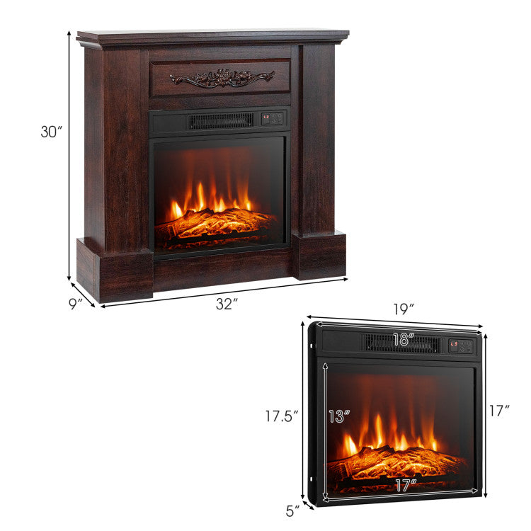 Acacia Wood Mirror & Electric Fireplace TV Stand Set - Rustic Vintage Home Heating Bundle