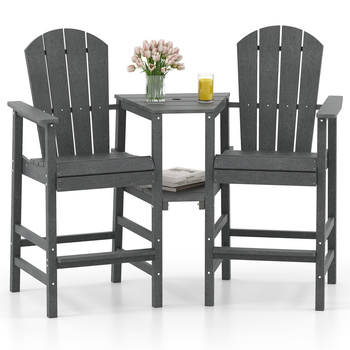 2-Seat Adirondack Chair All-Weather Adirondack Chair with Double Connecting Tray