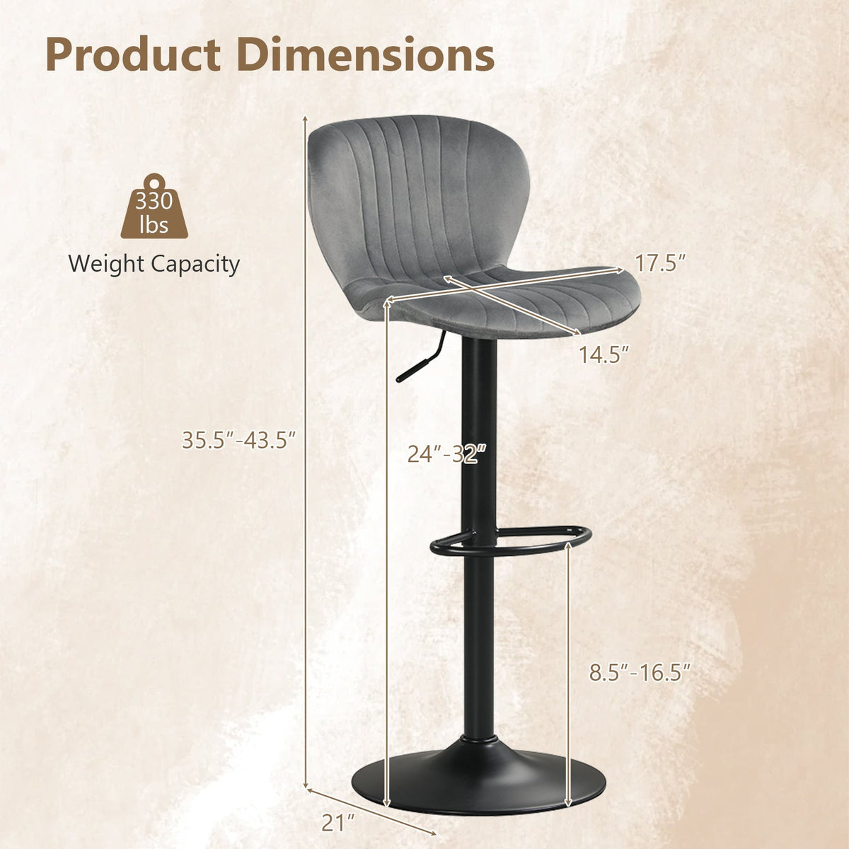 Adjustable Counter Height Chairs Set of 4 with Velvet Upholstered Backrests