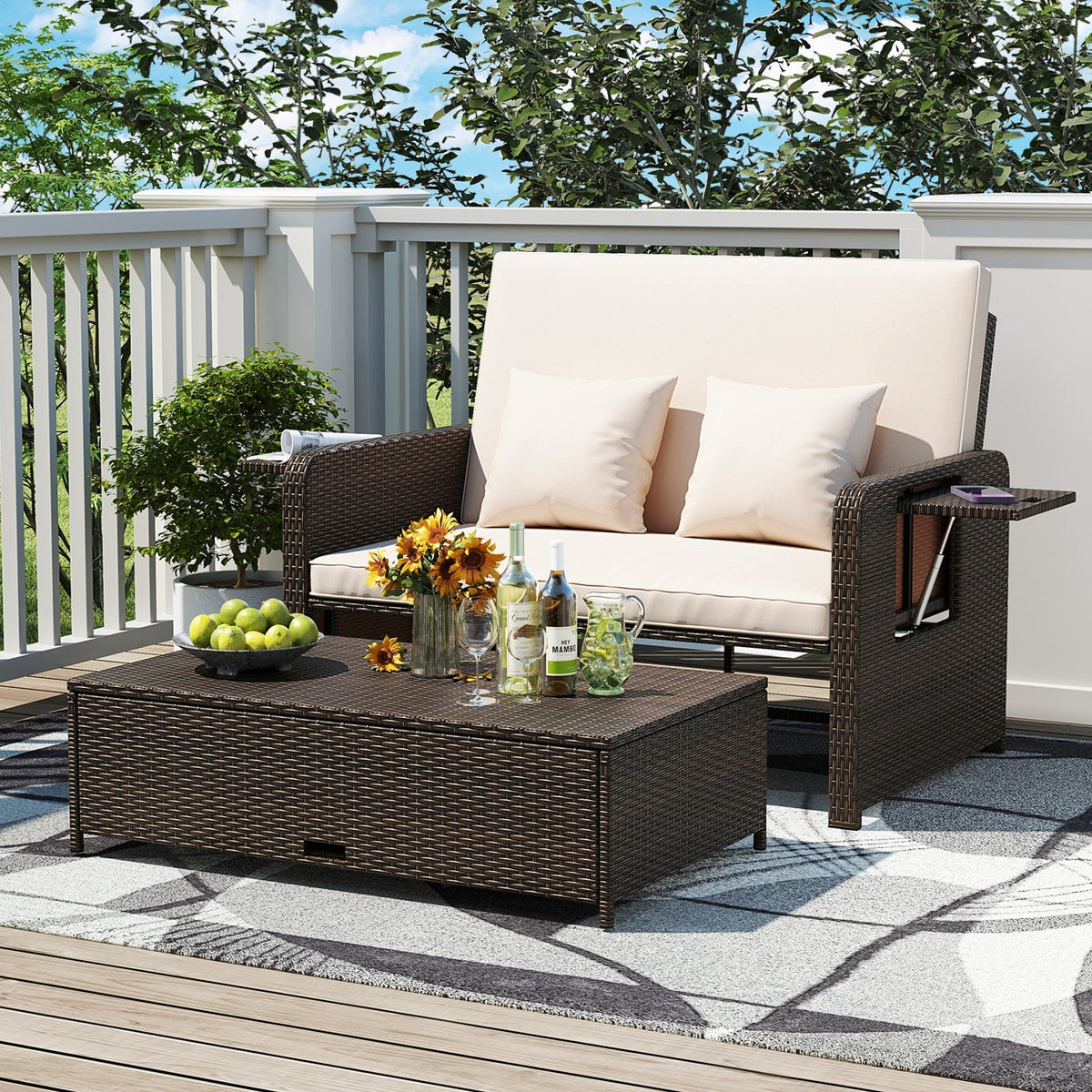 Premium Adjustable Outdoor Patio Daybed Set with Cushions and Storage Ottoman
