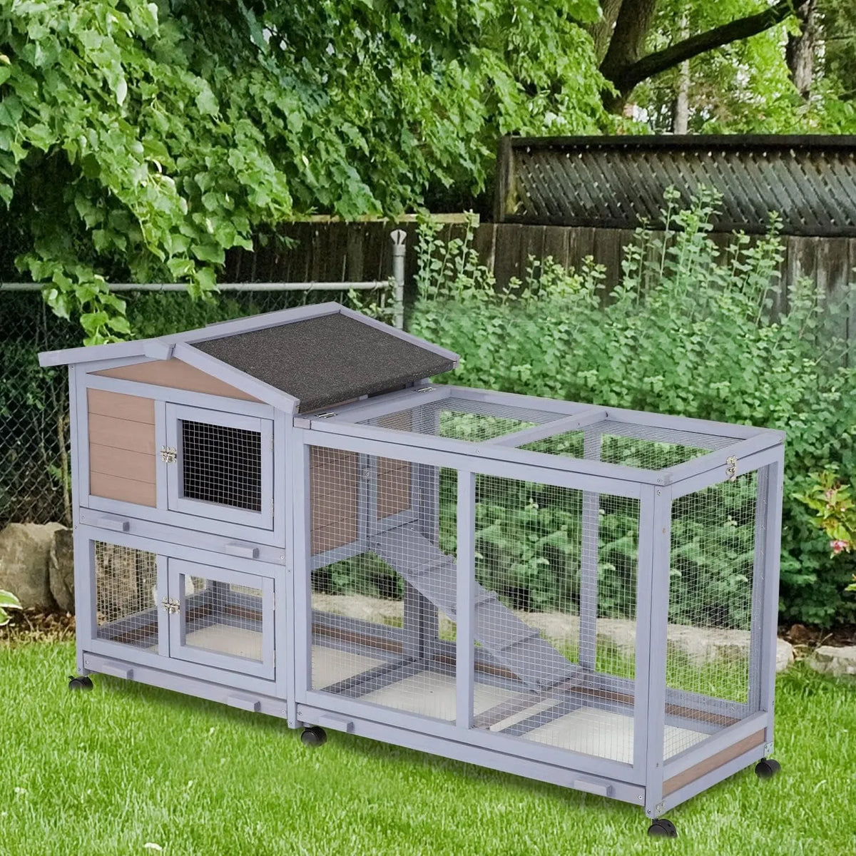 Jaula de conejo, conejera de madera, gallinero de dos pisos, jaula de cobaya para exteriores e interiores, jaula de conejo con techo impermeable