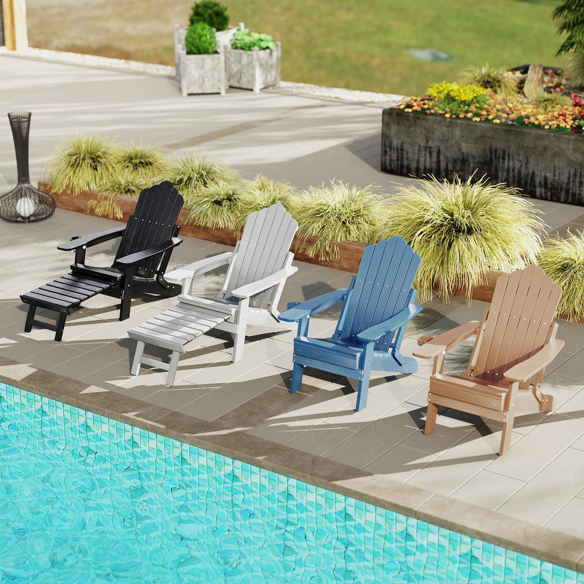 All-Weather HIPS Patio Adirondack Lounge Chair with Retractable Footrest