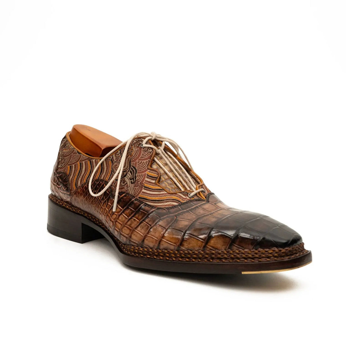 Brown Alligator & Jacquard Ghillie Oxford Shoes