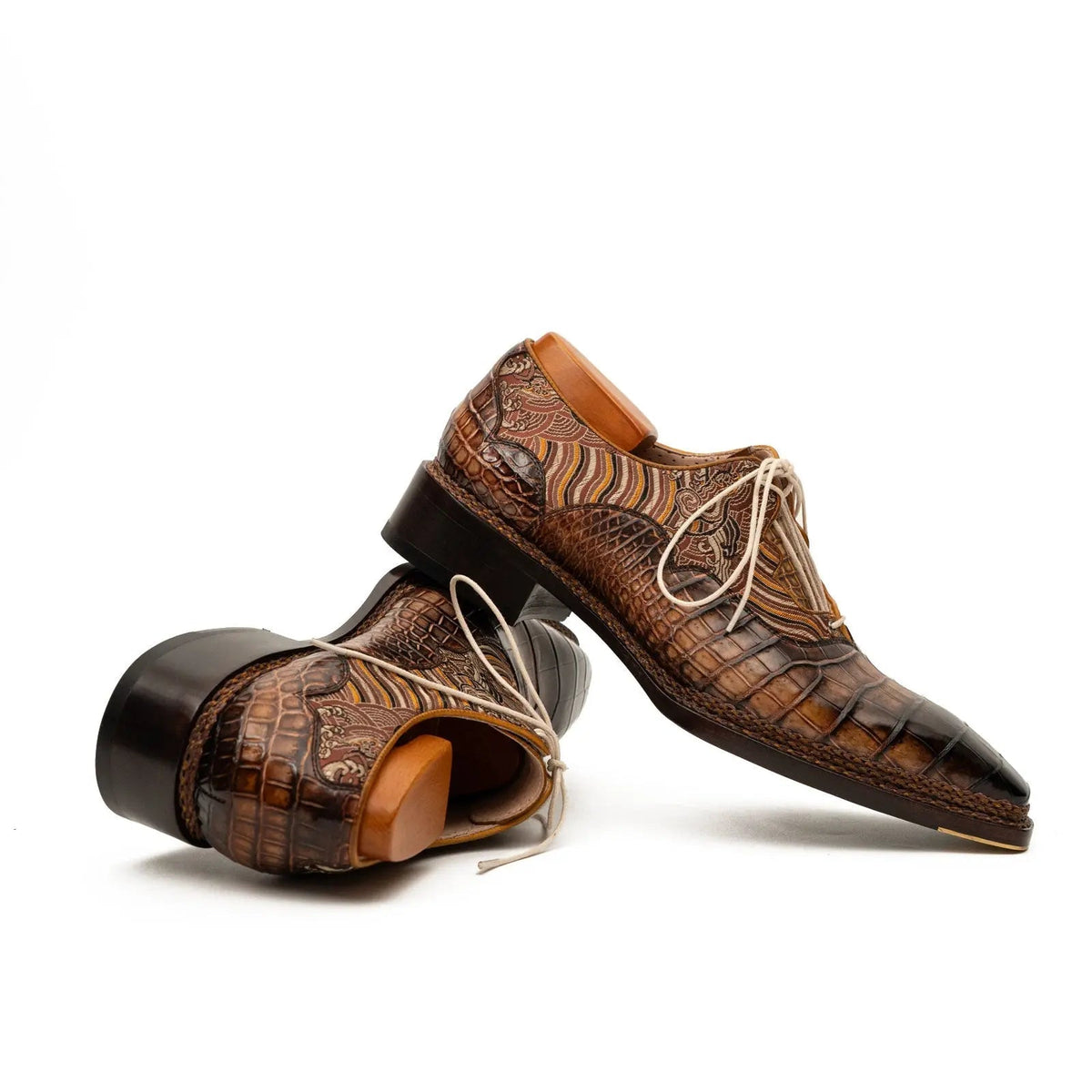 Brown Alligator & Jacquard Ghillie Oxford Shoes