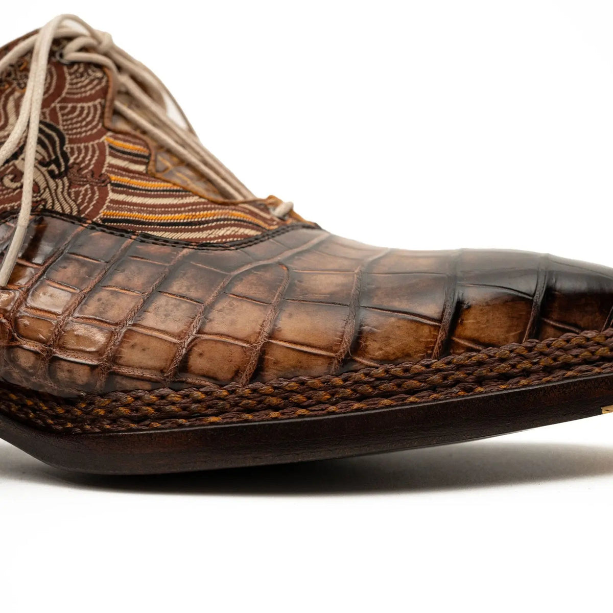 Brown Alligator & Jacquard Ghillie Oxford Shoes