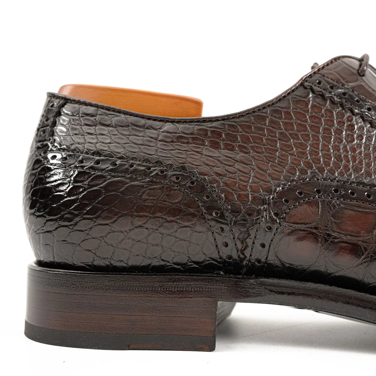 Dark Brown Crocodile Leather Cap-Toe Oxford Shoes