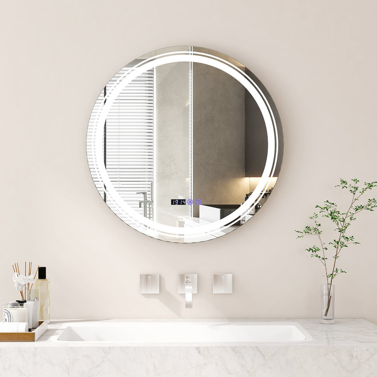 Anti-Fog Round Led Bathroom Mirror with 3 Color LED Lights