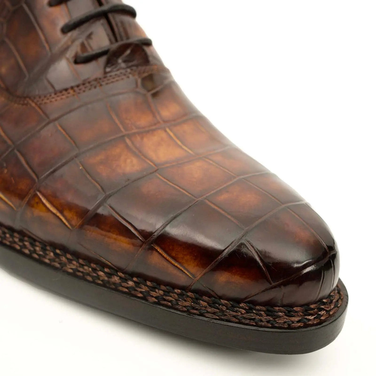 Shaded Brown Textured Plain-Toe Oxford Shoe