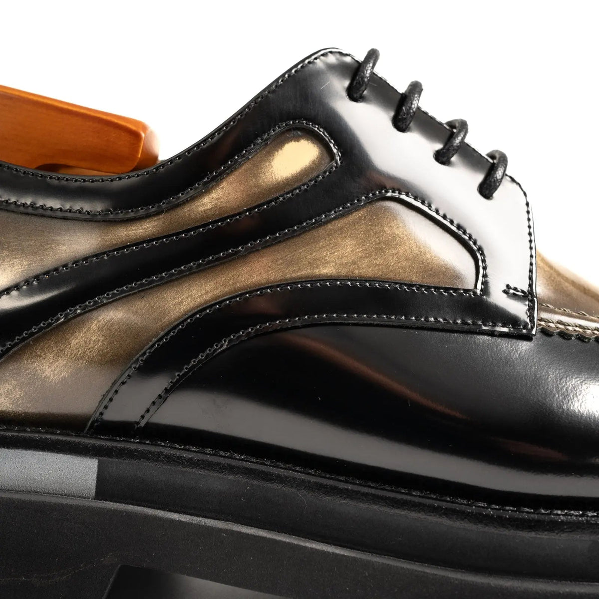 Black and Bronze Calf Leather Moc-Toe Derby Shoes