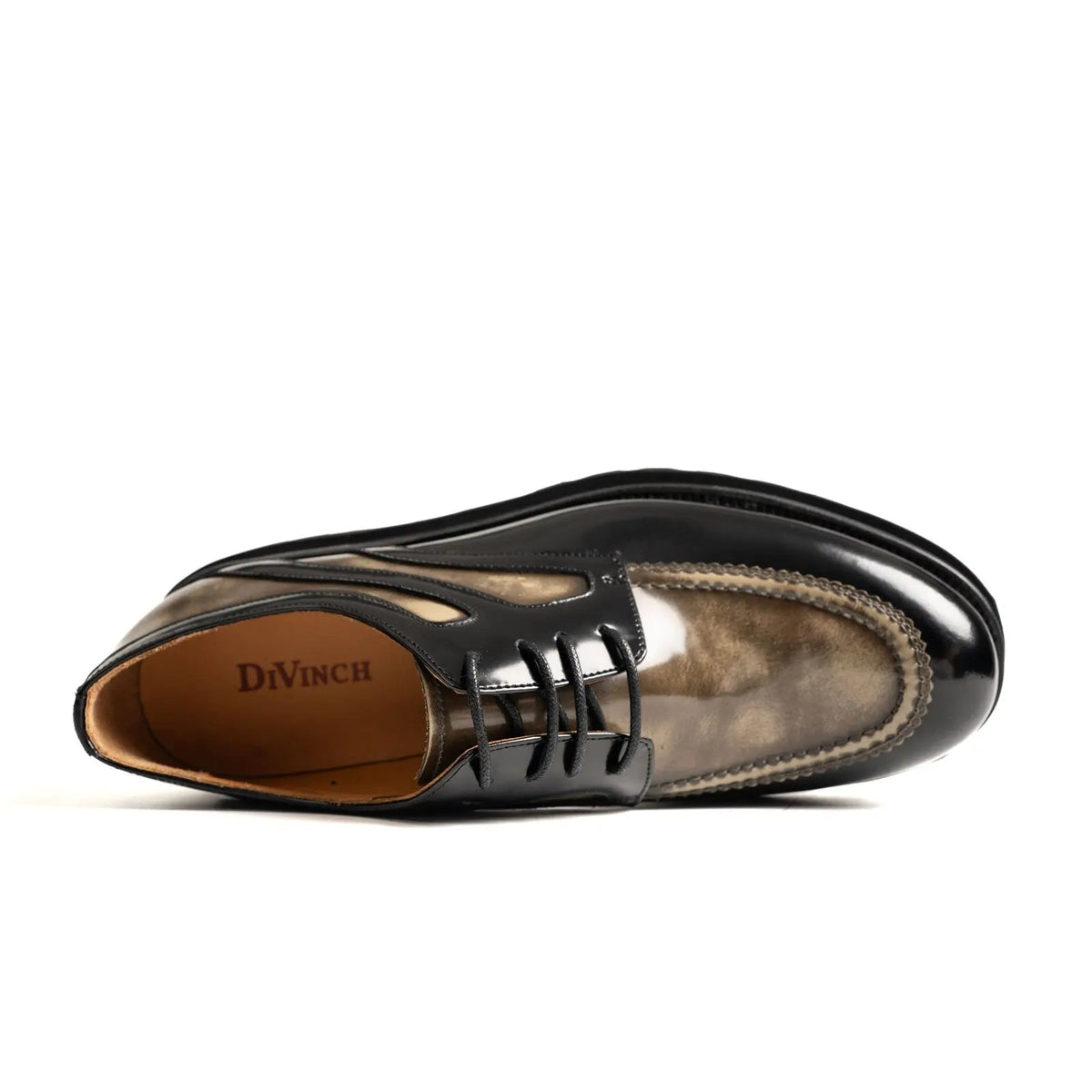 Black and Bronze Calf Leather Moc-Toe Derby Shoes