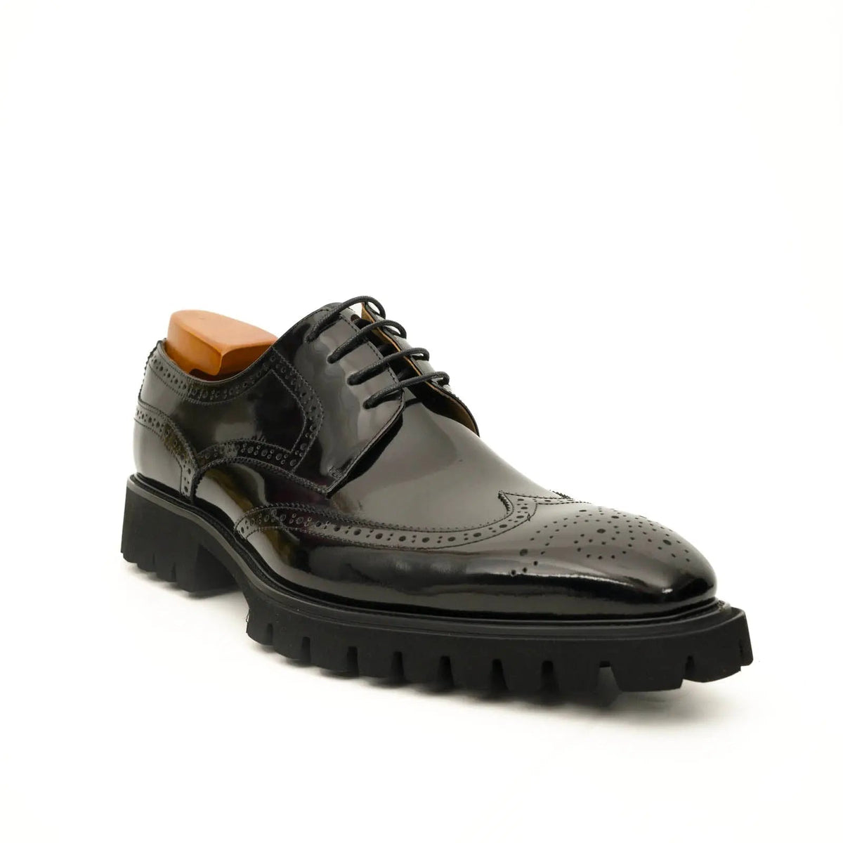 Black Wingtip Calf Leather Derby Shoes