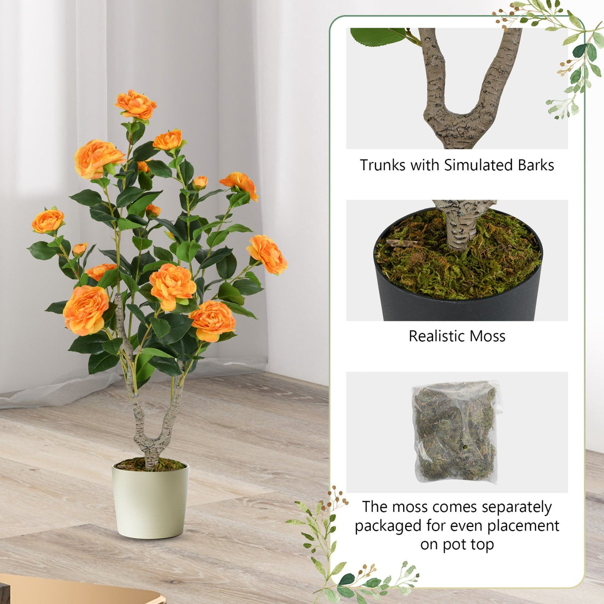36 Inch Artificial Camellia Tree with Blooming Flower 2 Pack