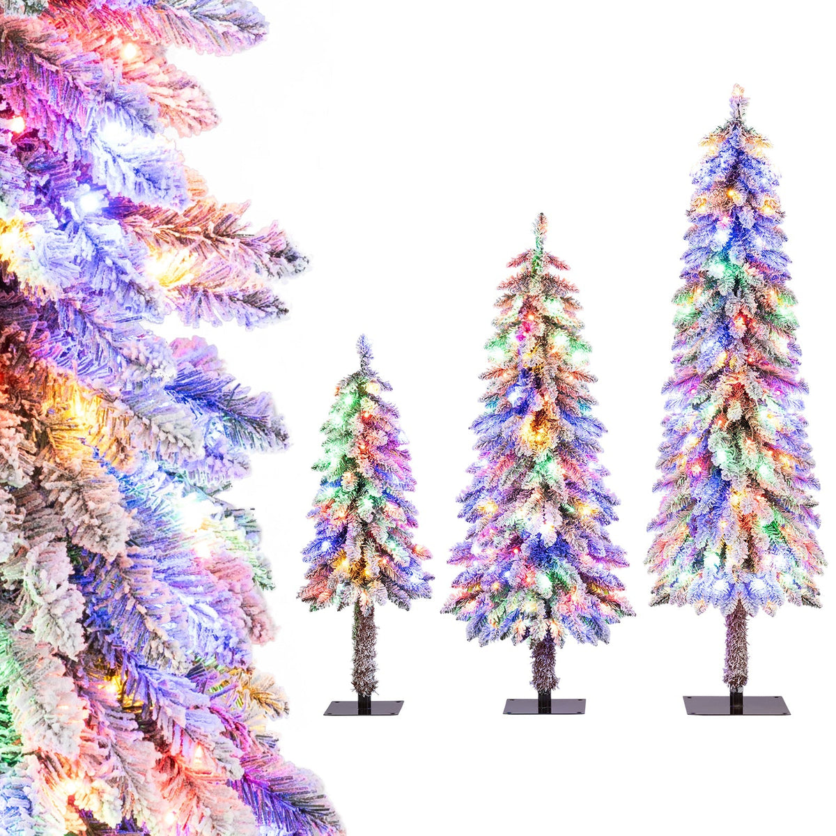 Artificial Christmas Tree Set of 3 with Snow-flocked Branch Tips