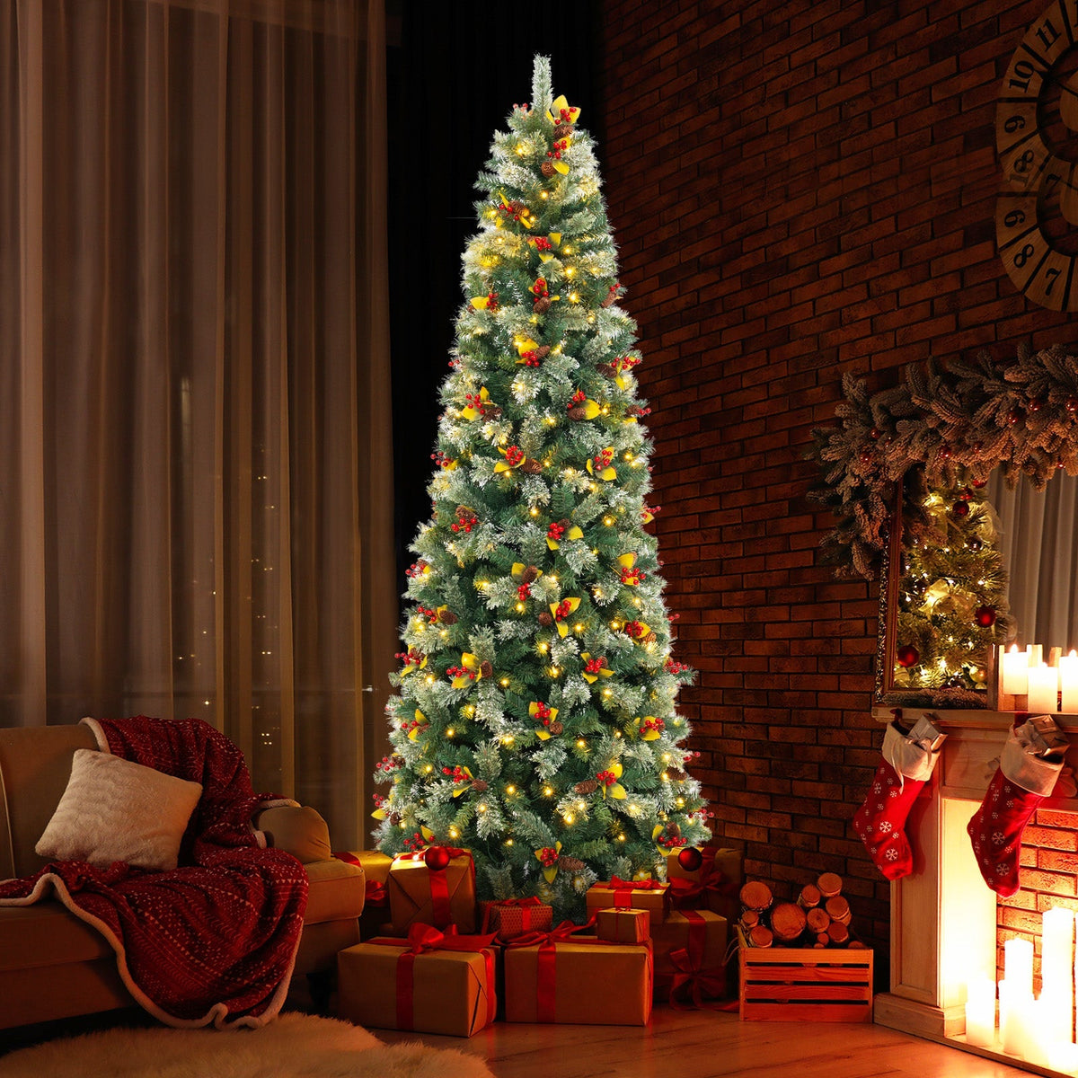 5/7.5/9 FT Pre-Lit Artificial Christmas Tree with 453/1096/1416 PVC and Pine Needles