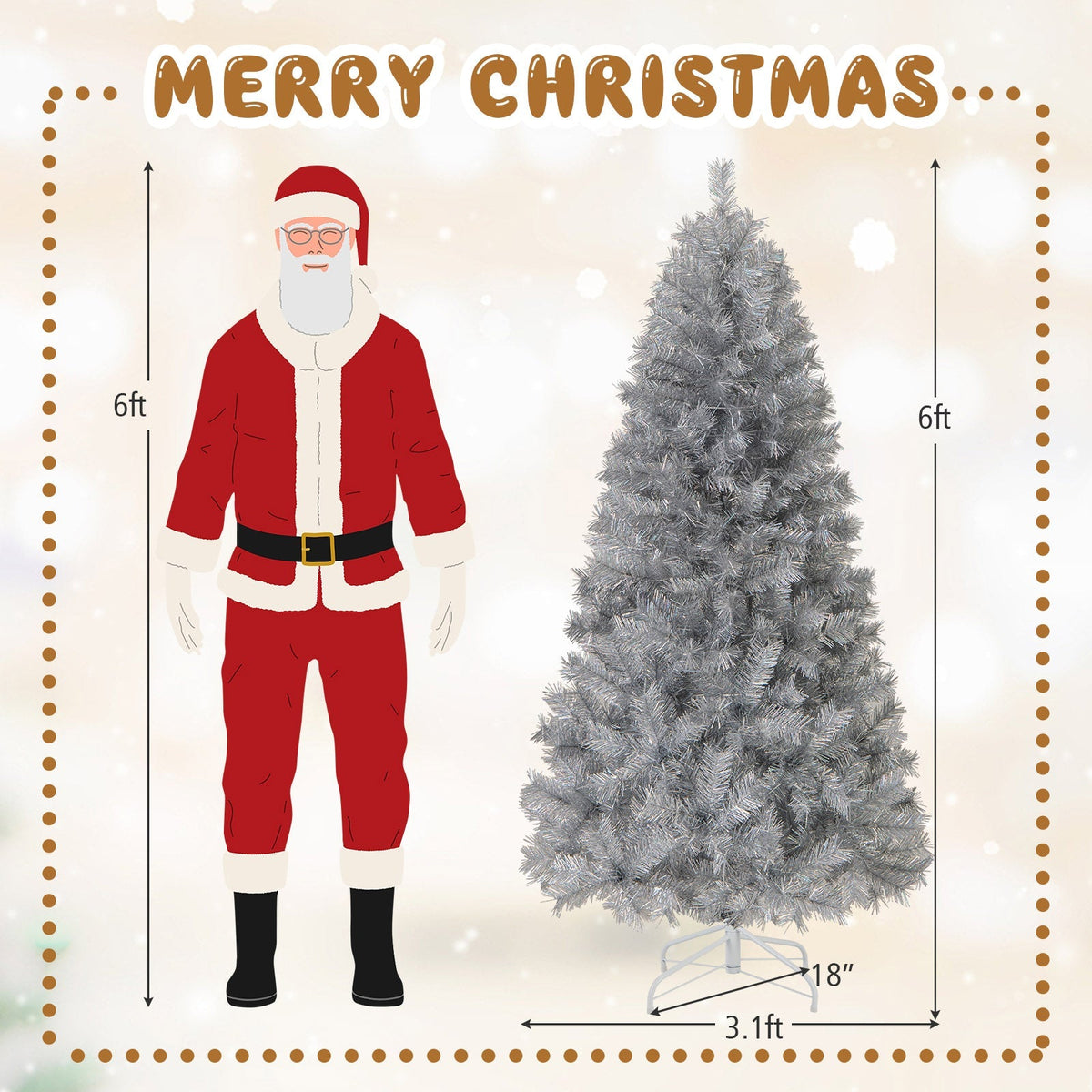 Artificial Xmas Tree with Branch Tips and Warm White LED Lights