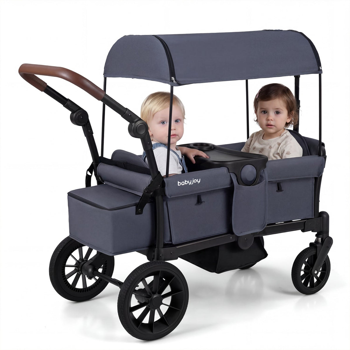 Foldable Wagon Stroller for 2 Kids Double Seater Toddler Stroller with Removable Canopy