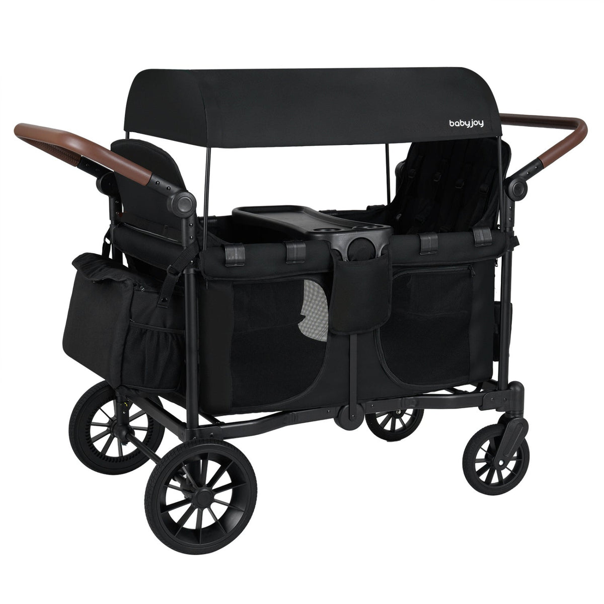 Wagon Stroller for 4 Kids Foldable 4-Seater Push-Pull Toddler Stroller