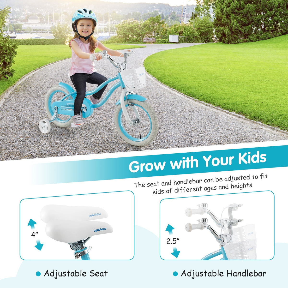 14/16/18 Inch Kids Bike with Dual Brakes and Adjustable Seat
