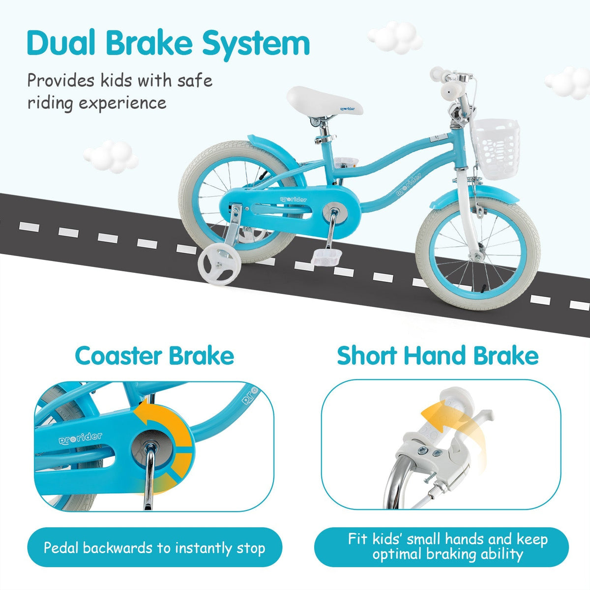 14/16/18 Inch Kids Bike with Dual Brakes and Adjustable Seat