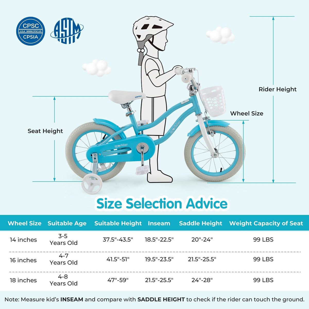 14/16/18 Inch Kids Bike with Dual Brakes and Adjustable Seat