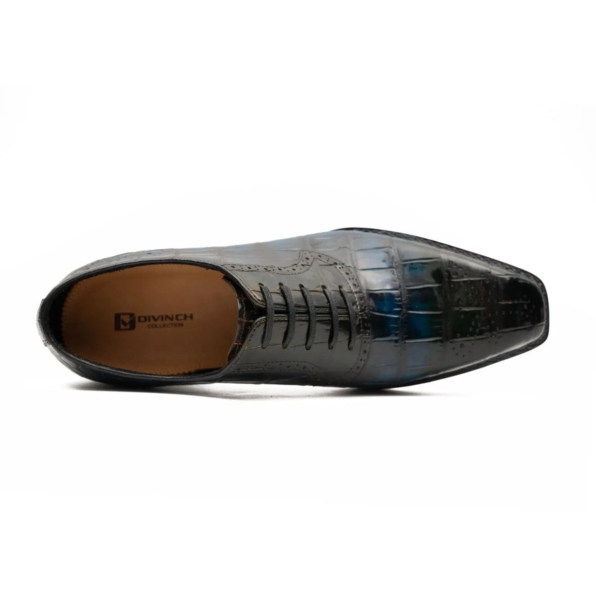 Blue-Black Crocodile Leather Derby Shoes