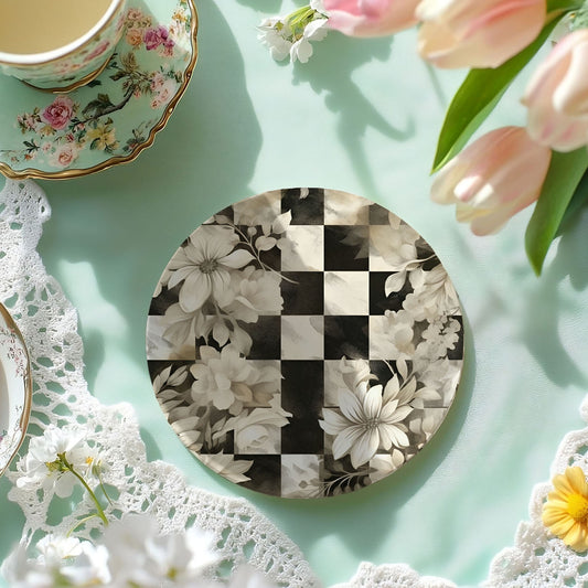 Spring Ceramic Coasters Set of 4 Courtly Check Designs Absorbent Drink Coasters for Table Protection