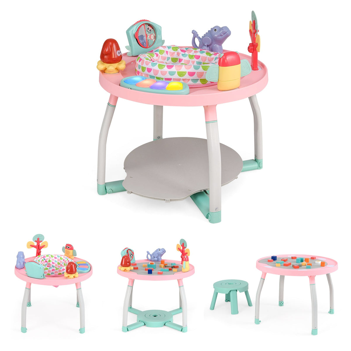 5-in-1 Baby Activity Center Interactive Bounce Seat with Removable Toys-Pink