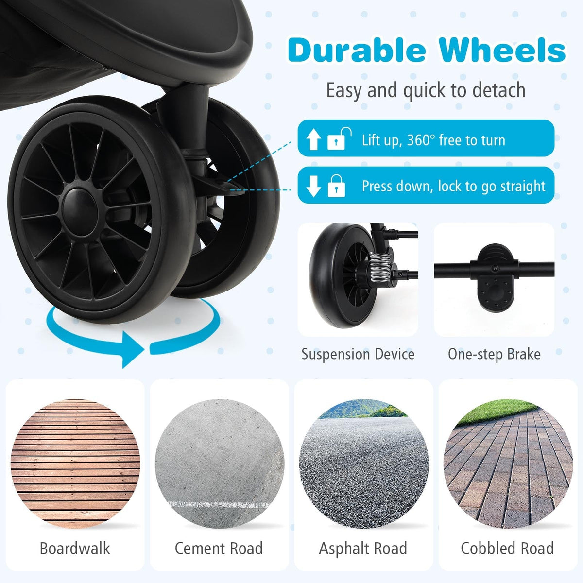 Baby Jogging Stroller with Adjustable Canopy for Newborn