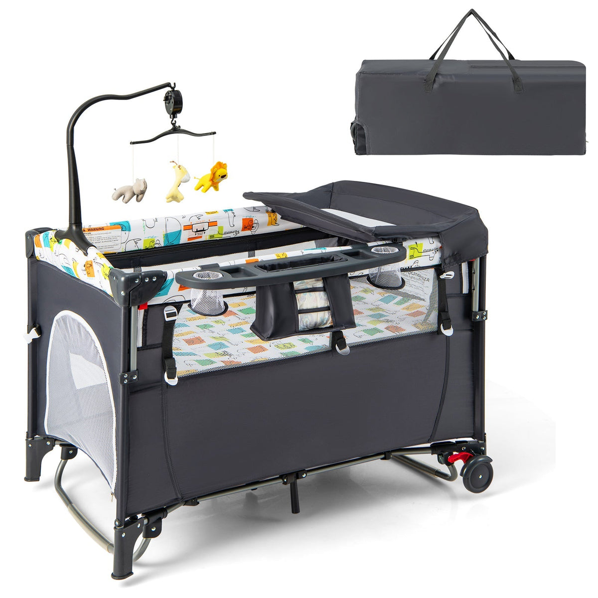 Centro de guardería 5 en 1 para bebés, cuna plegable para cama de bebé con caja de música