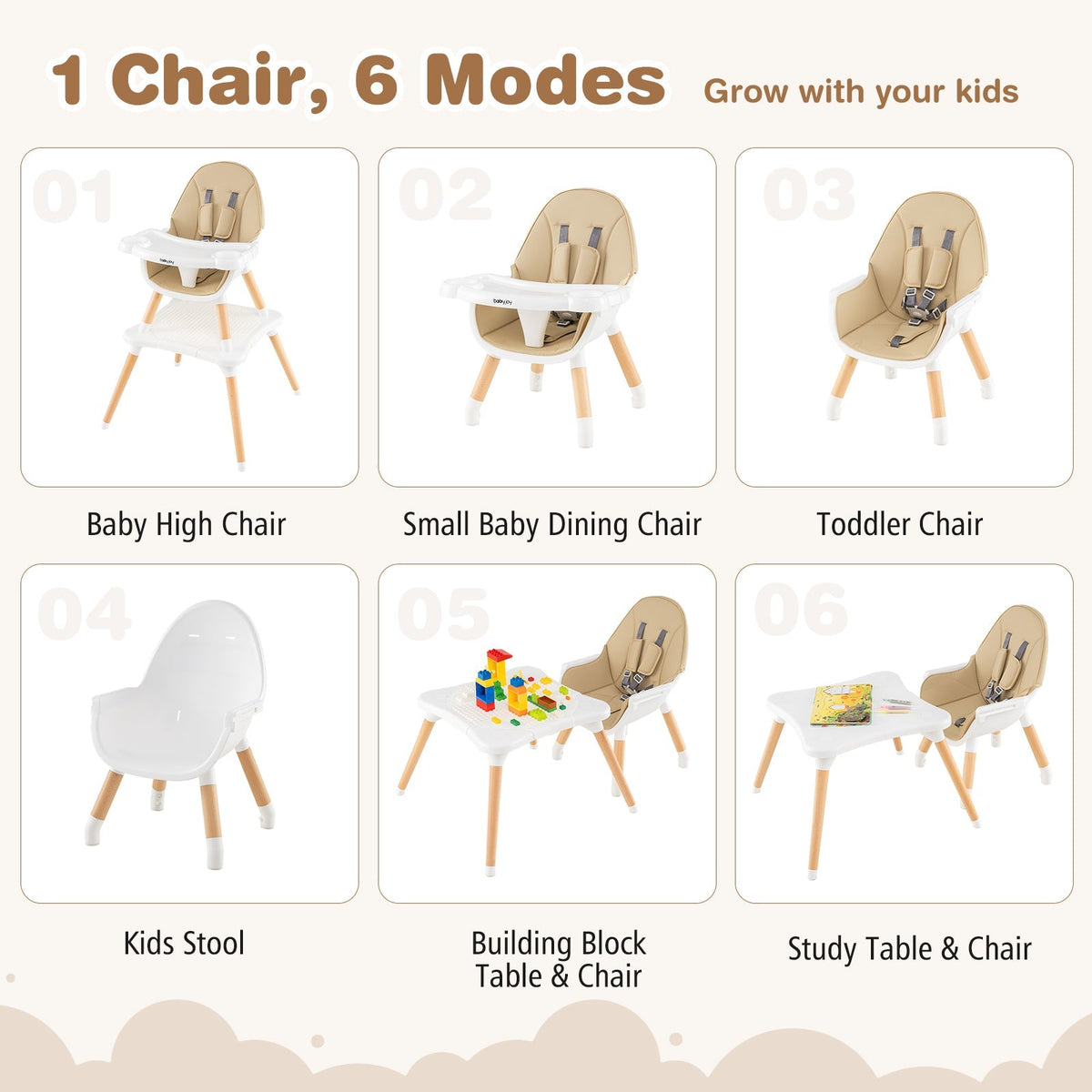 5-in-1 Baby Wooden Convertible High Chair
