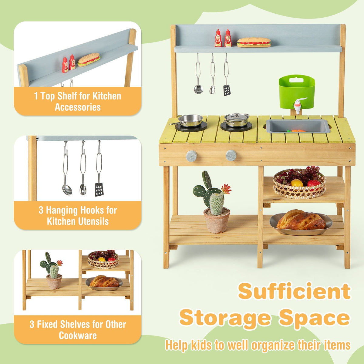 Backyard Pretend Play Toy Kitchen with Stove Top
