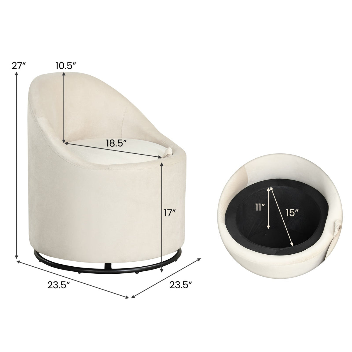 Barrel Chair with Storage 360¬∞ Swivel Upholstered Vanity Chair