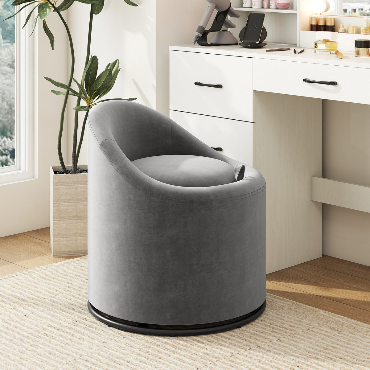 Barrel Chair with Storage 360¬∞ Swivel Upholstered Vanity Chair