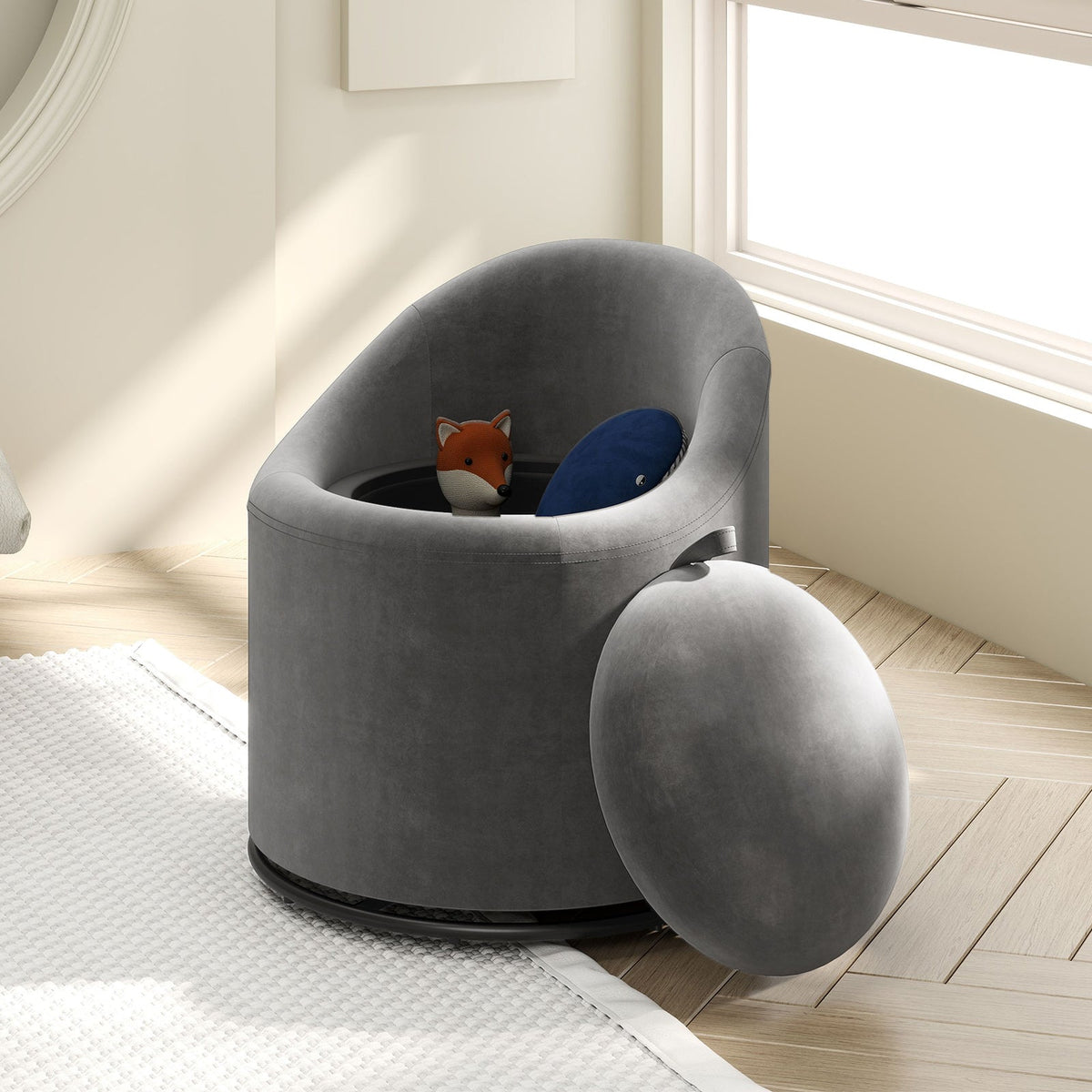Barrel Chair with Storage 360¬∞ Swivel Upholstered Vanity Chair