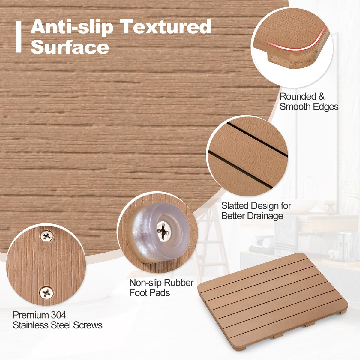 Alfombrilla de ducha HIPS impermeable para spa de baño con almohadillas antideslizantes para los pies
