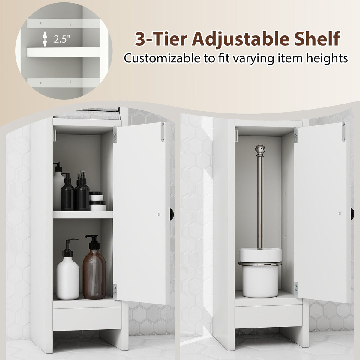 Bathroom Slim Cabinet Corner with Door and Adjustable Shelf
