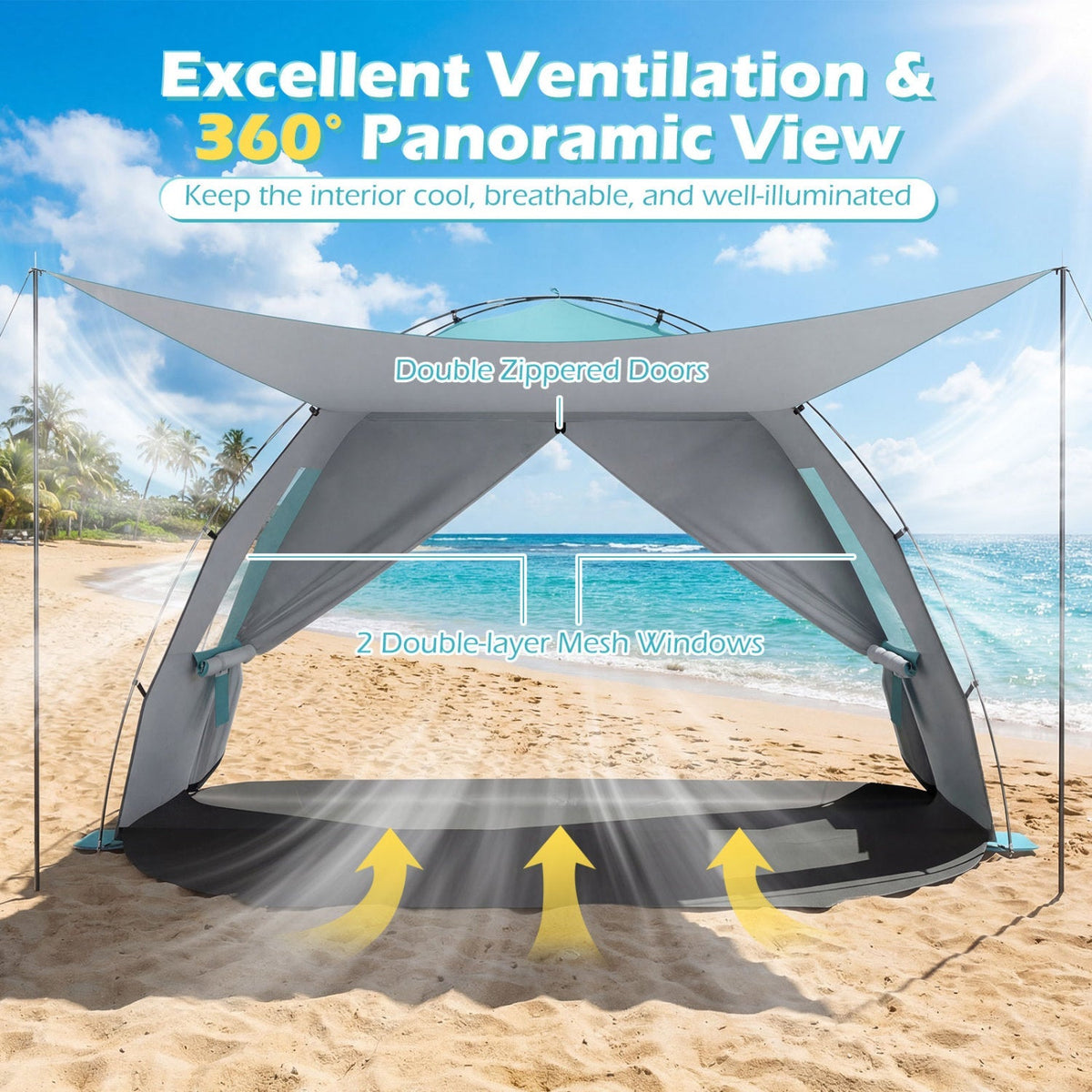 Beach Tent Sun Shelter with Canopy Pop-Up Easy Setup UPF50+ Sun Protection