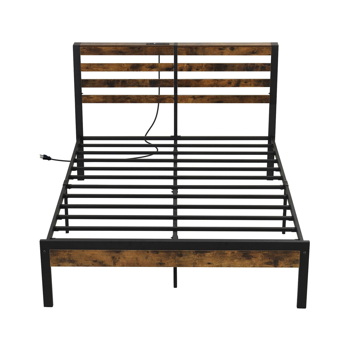 Full/Queen Size Bed Frame with Charging Station and Storage Headboard