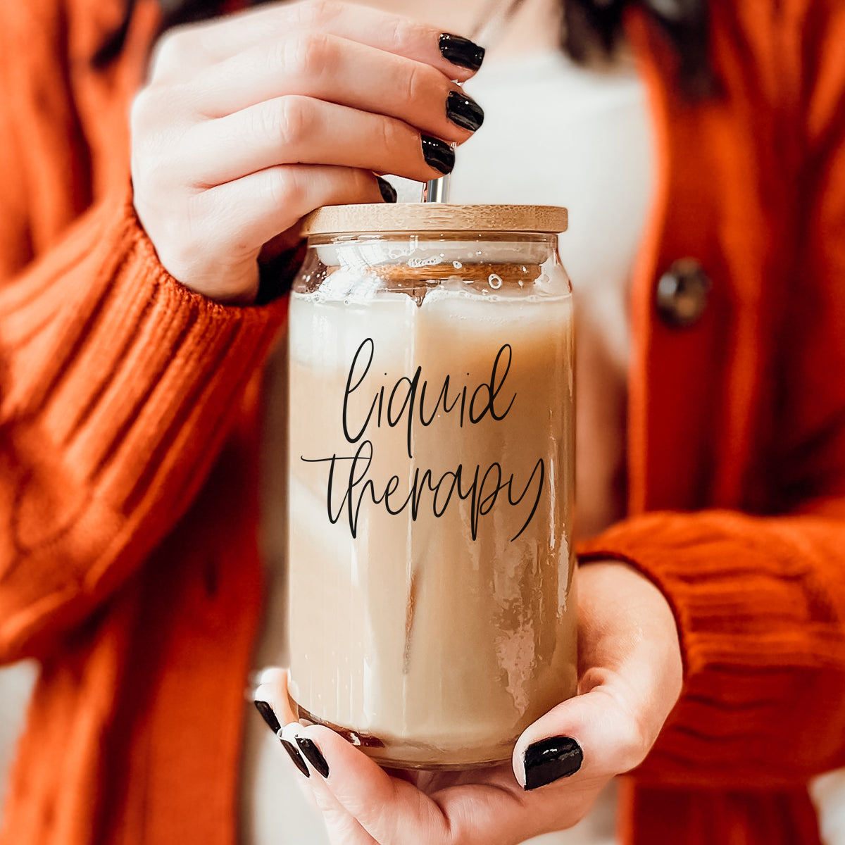 Liquid Therapy 17oz Glass Tumbler With Bamboo Lid, 2 Stainless Straws And Straw Cleaner