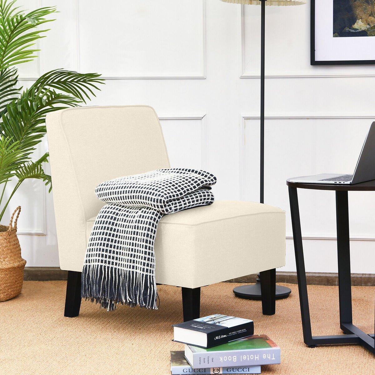 Modern Armless Accent Sofa Chair with Rubber Wood Legs