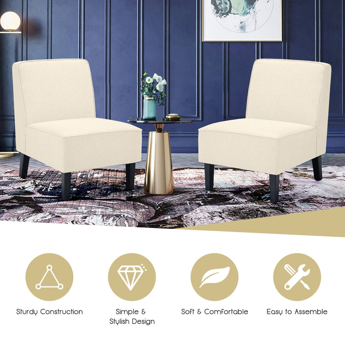 Modern Armless Accent Sofa Chair with Rubber Wood Legs