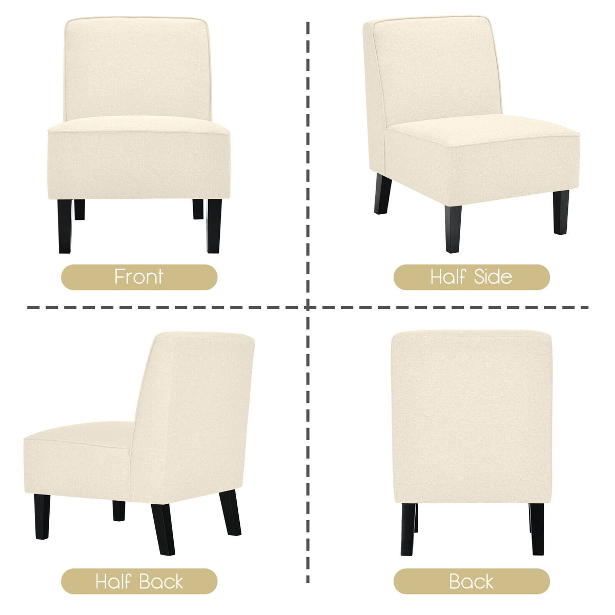 Modern Armless Accent Sofa Chair with Rubber Wood Legs